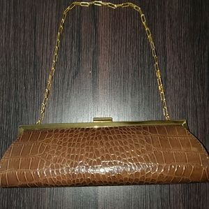 Brown Crocodile Embossed Clutch